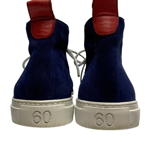 Del Toro Italian Navy Suede Red Embroidered Tongue Chukka Sneakers - Picture 8 of 12